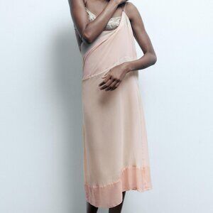 NEW Zara Combination Slip Dress Teddy Nightie Spaghetti Tank Medium Dusty Pink